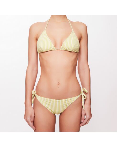 Maillot 2 pièces  triangle Solenne à rayures vert anis/écru