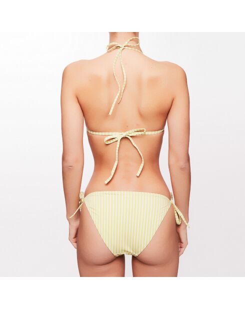 Maillot 2 pièces triangle Solenne à rayures vert anis/écru