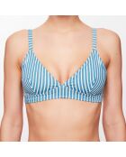 Haut de maillot triangle Julia à rayures bleu lagune/écru