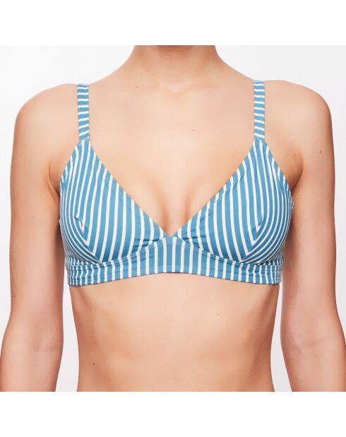 Haut de maillot triangle Julia à rayures bleu lagune/écru