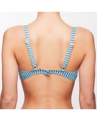 Haut de maillot triangle Julia à rayures bleu lagune/écru