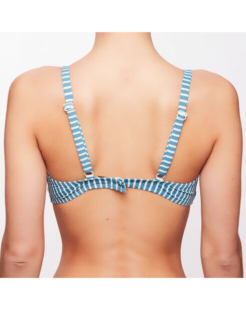 Haut de maillot triangle Julia à rayures bleu lagune/écru