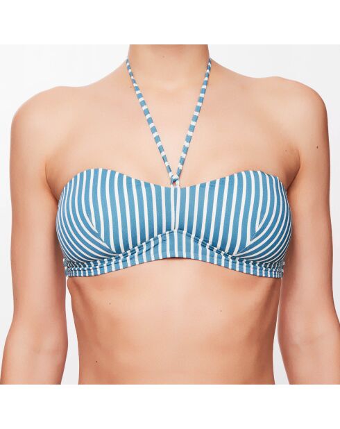 Haut de maillot bandeau Lola à rayures bleu lagune/écru