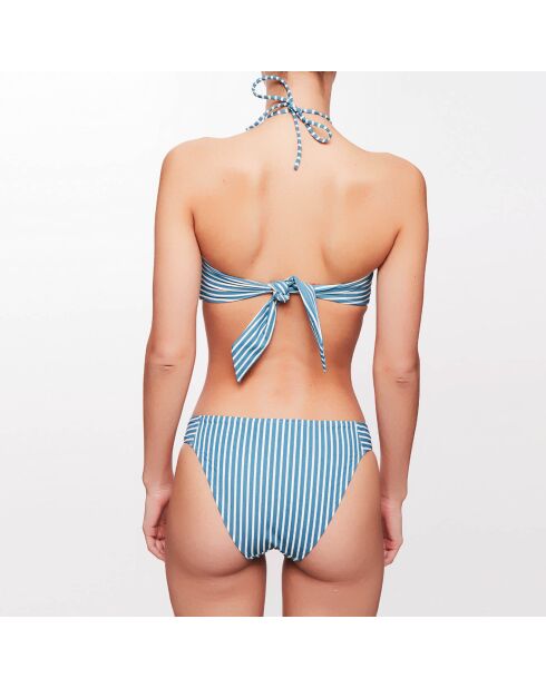 Haut de maillot bandeau Lola à rayures bleu lagune/écru