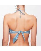 Haut de maillot bandeau Lola à rayures bleu lagune/écru