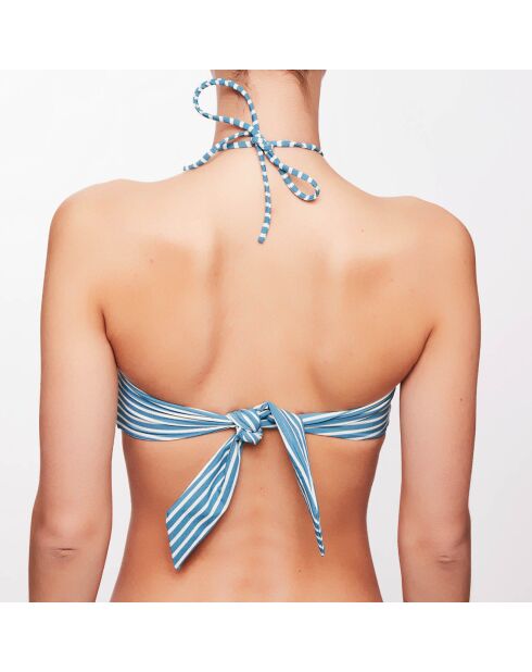 Haut de maillot bandeau Lola à rayures bleu lagune/écru