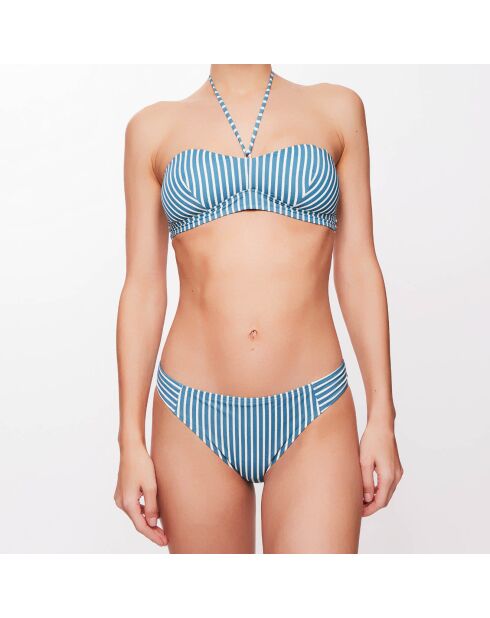 Haut de maillot bandeau Lola à rayures bleu lagune/écru