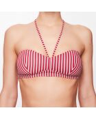 Haut de maillot bandeau Lola à rayures  rubis/écru