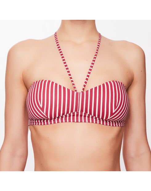 Haut de maillot bandeau Lola à rayures  rubis/écru