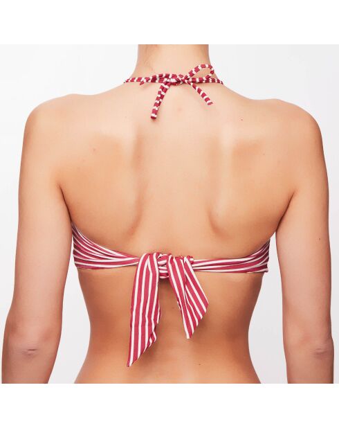 Top bikini Lola a righe color rubino/ecru
