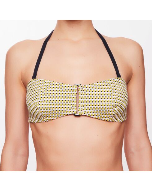 Haut de maillot bandeau Leah à carreaux vert anis/gris