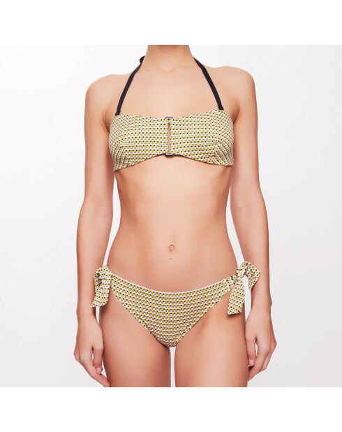 Haut de maillot bandeau Leah à carreaux vert anis/gris