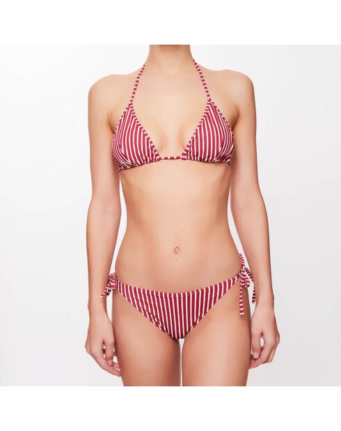 Maillot 2 pièces triangle Solenne à rayures rubis/écru