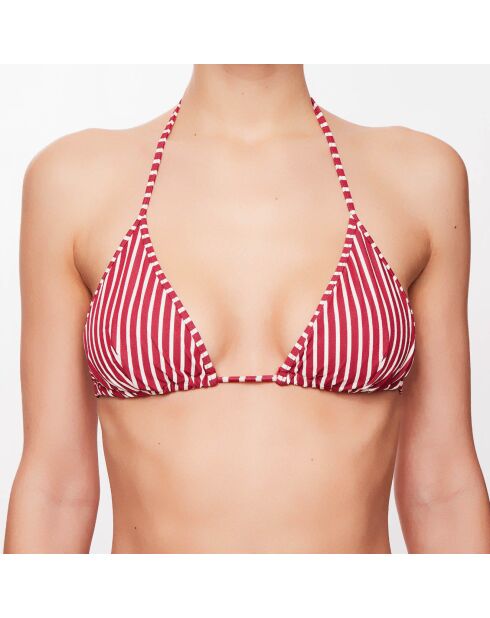 Maillot 2 pièces triangle Solenne à rayures rubis/écru