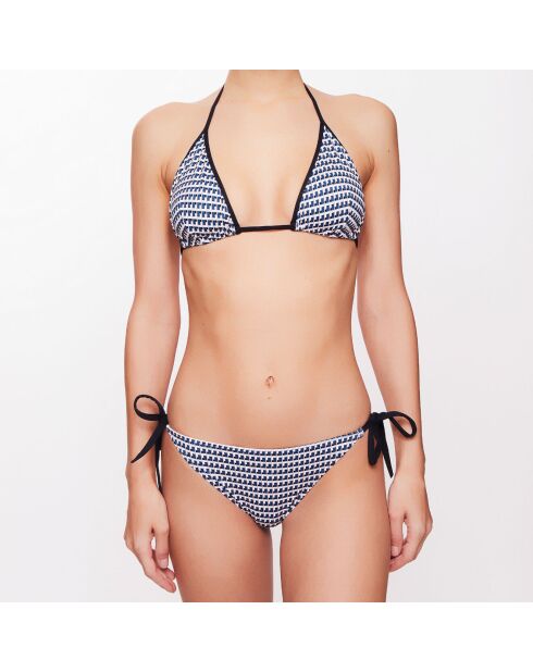 Naelya 2-delig driehoekig badpak met blauw/zwart/wit ruitpatroon