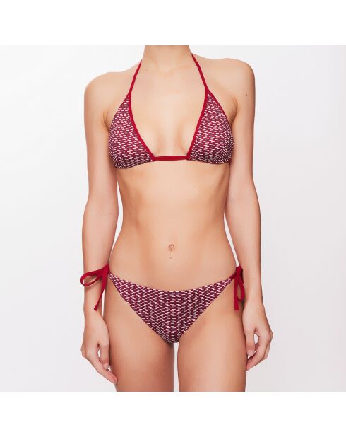 Maillot 2 pièces triangle Mylène à rayures  framboise/blanc