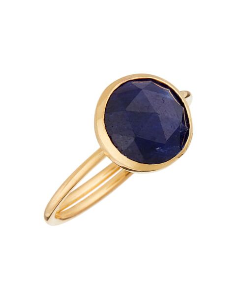 Bague ajustable Stefania Cyanite bleue en laiton doré