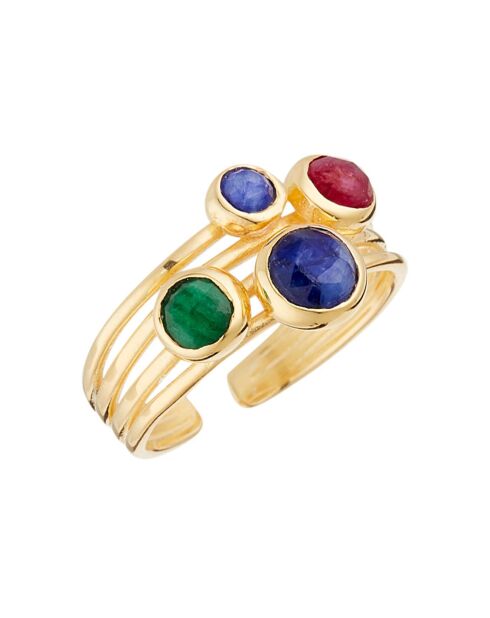 Bague ajustable Coralie Cyanite multicolore en laiton doré