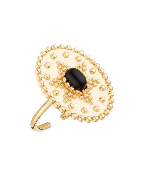 Bague ajustable Western Onyx en laiton doré