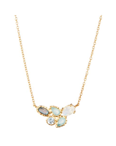 Collier Barbara Labradorite, Acqua Calci, Améthyste, Quartz rose & Pierre de Lune en laiton doré