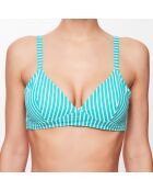 Haut de maillot triangle Julia à rayures turquoise/écru