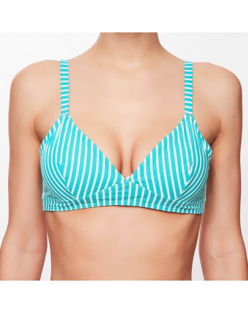 Haut de maillot triangle Julia à rayures turquoise/écru