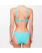 Haut de maillot triangle Julia à rayures turquoise/écru