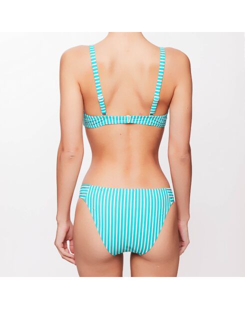 Haut de maillot triangle Julia à rayures turquoise/écru