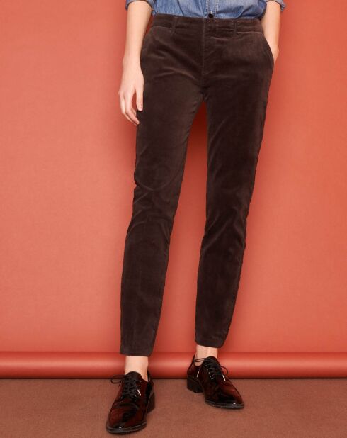Pantalon Cigarette Lizzy velours carbone