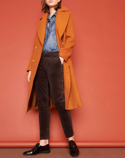 Pantalon Cigarette Lizzy velours carbone