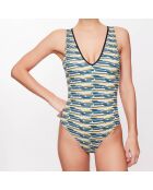 Maillot 1 pièce Maeva à rayures vert anis/vert sapin