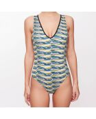 Maillot 1 pièce Maeva à rayures vert anis/vert sapin