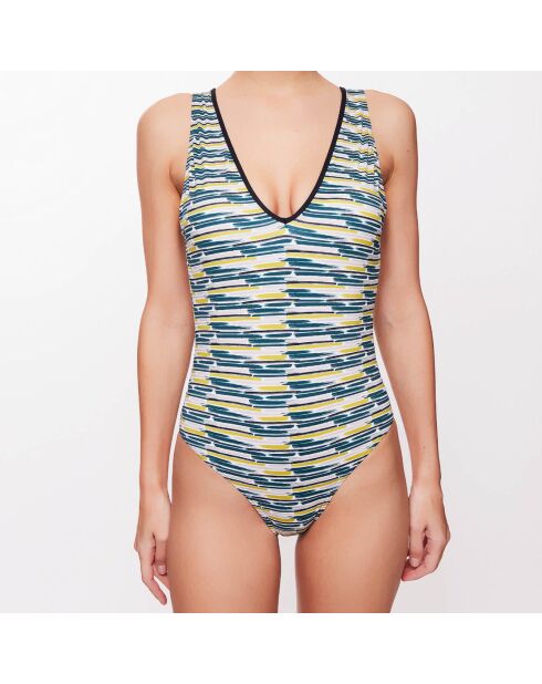 Maillot 1 pièce Maeva à rayures vert anis/vert sapin