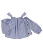 Top off shoulder à rayures bleu/blanc