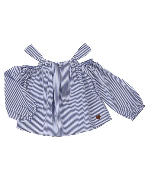 Top off shoulder à rayures bleu/blanc