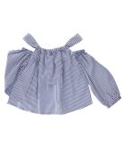 Top off shoulder à rayures bleu/blanc