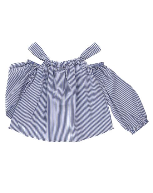 Top off shoulder à rayures bleu/blanc