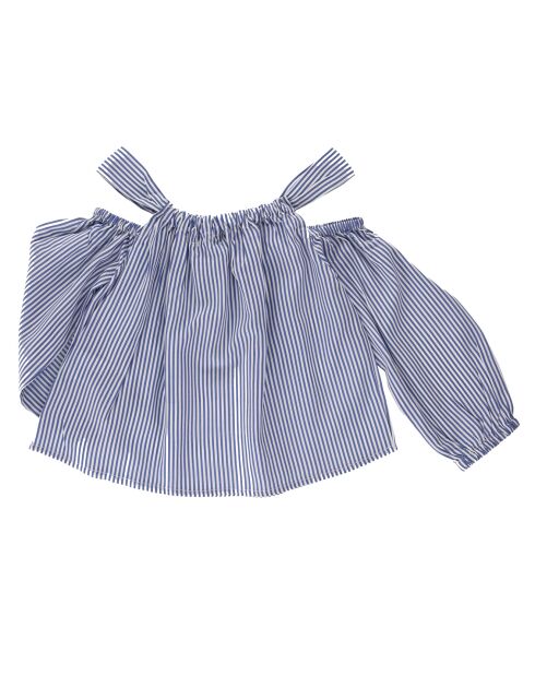 Top off shoulder à rayures bleu/blanc