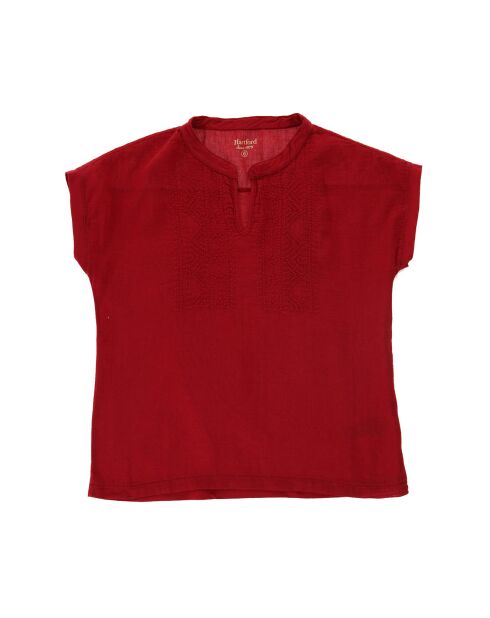 T-Shirt en Coton Turline plastron brodé rouge