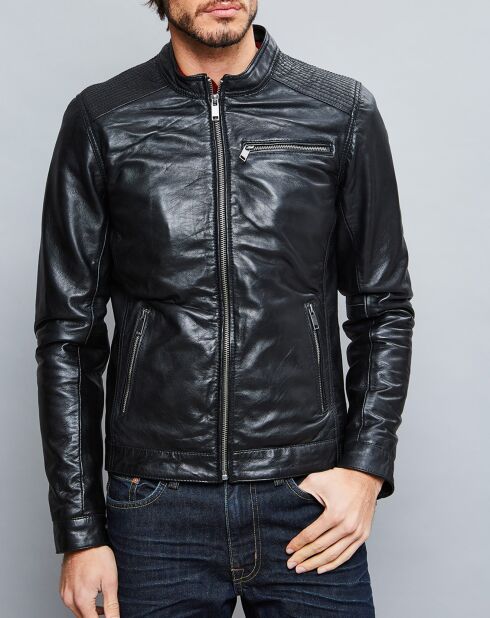 Veste en Cuir Alban noire