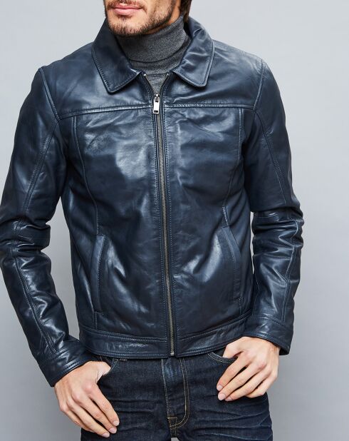 Veste en Cuir Karlton bleu marine