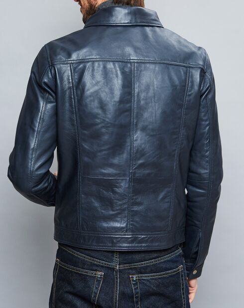 Veste en Cuir Karlton bleu marine