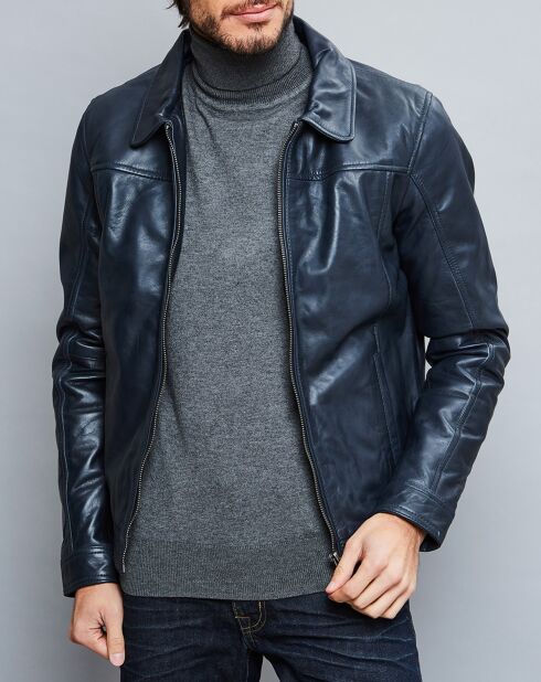 Veste en Cuir Karlton bleu marine