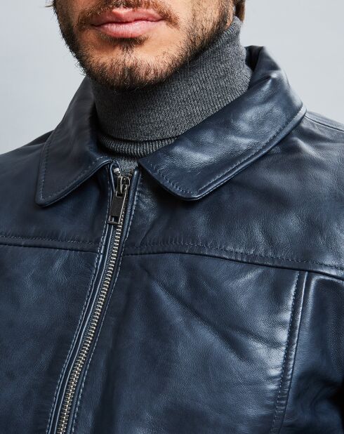 Veste en Cuir Karlton bleu marine