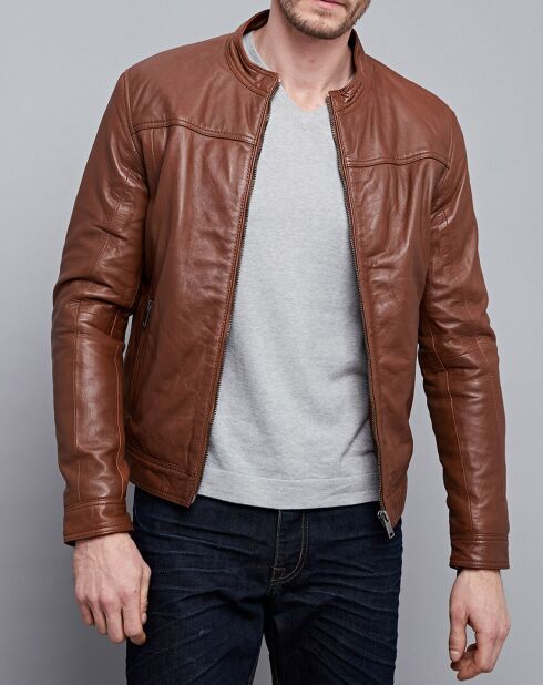 Veste en Cuir Raphaël cognac