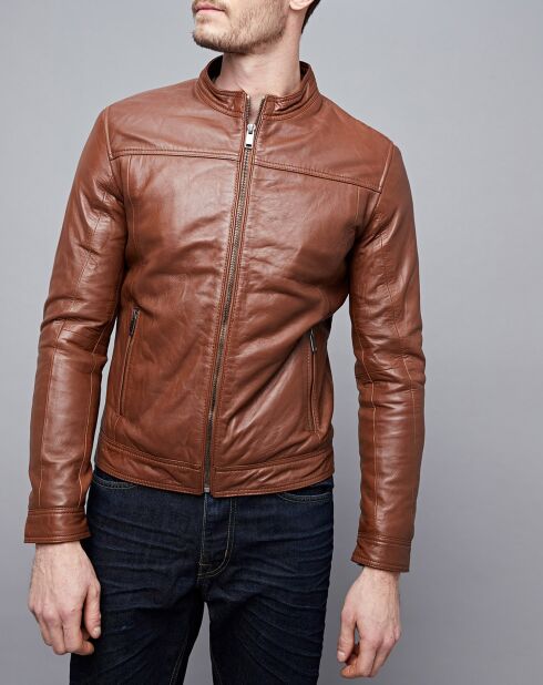 Veste en Cuir Raphaël cognac