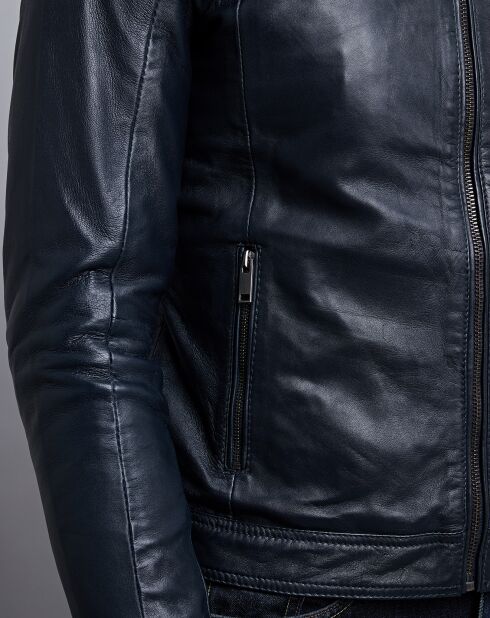 Veste en Cuir Raphaël bleu marine