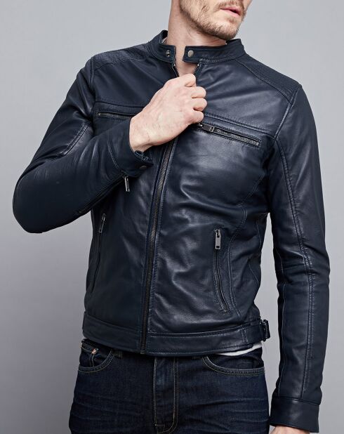 Veste en Cuir Timoty bleu marine