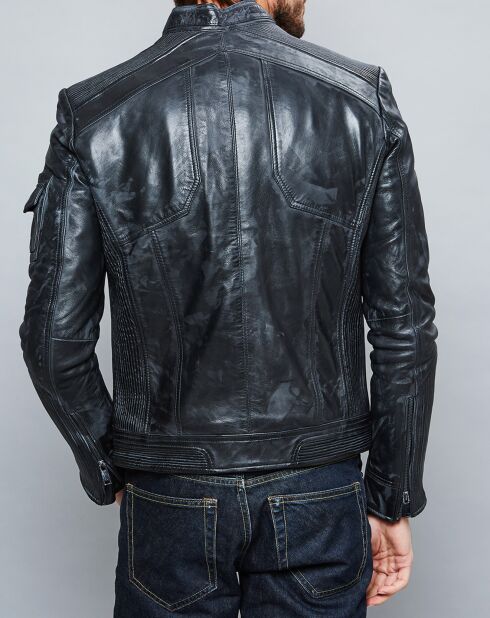 Veste en Cuir Zeno vintage noire