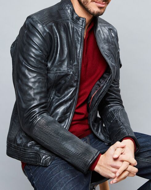 Veste en Cuir Zeno vintage noire